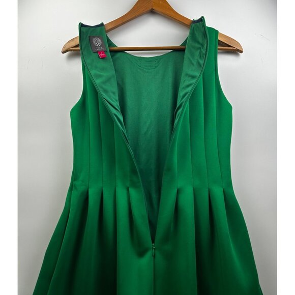 Vince Camuto Wedding Guest Glam Outfit Green Pleated Fit & Flare Dress Sz 4 - Picture 9 of 12
